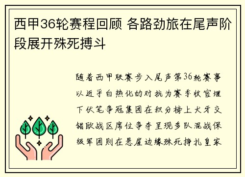 西甲36轮赛程回顾 各路劲旅在尾声阶段展开殊死搏斗
